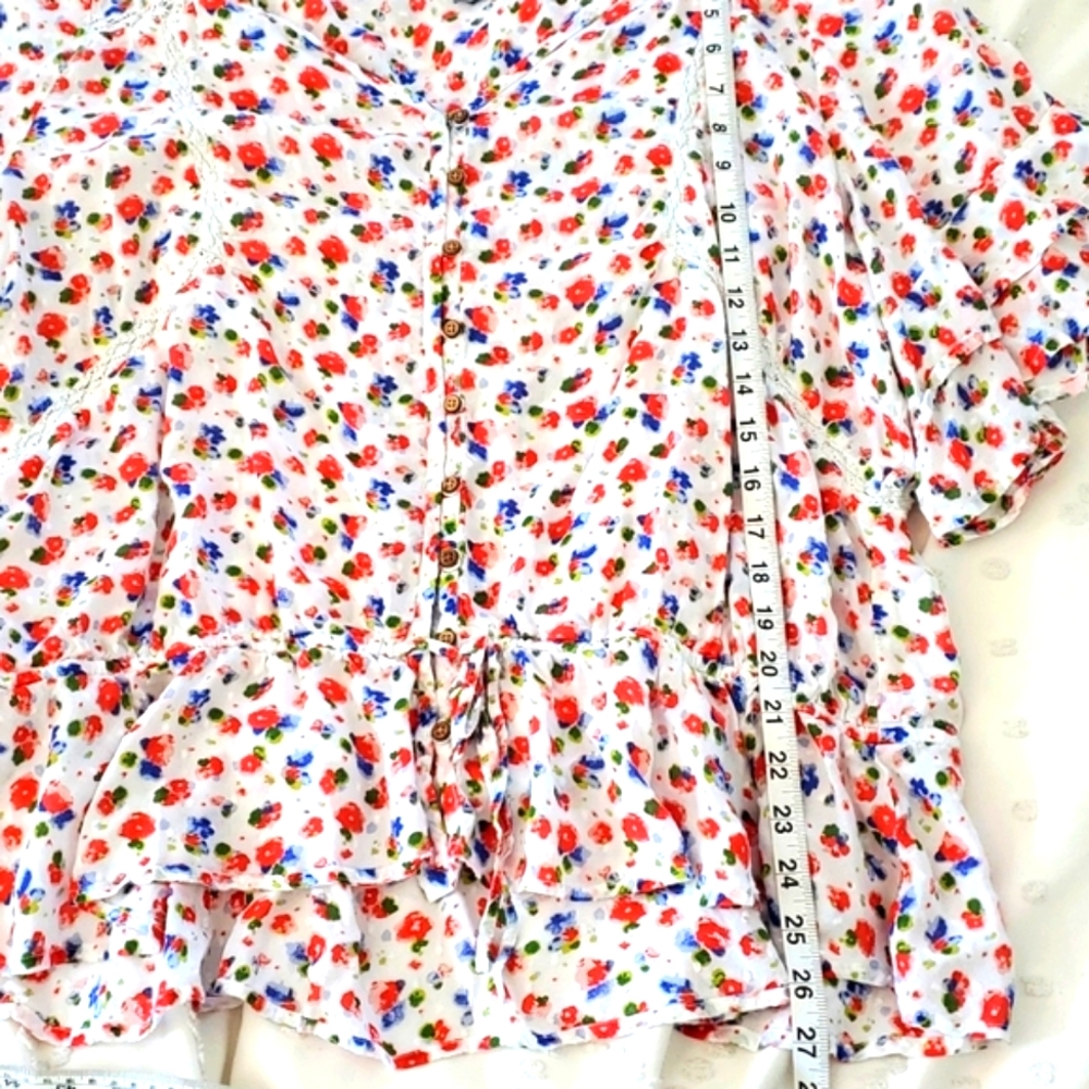 Caffe Marrakesh floral ruffle boho button down blouse size XL - Picture 8 of 9